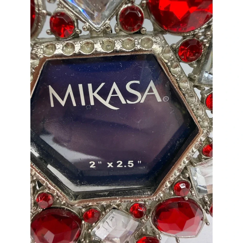 Mikasa Jeweled Mini Photo Frame Red Clear Crystal Hexagon Ornament 2x2.5